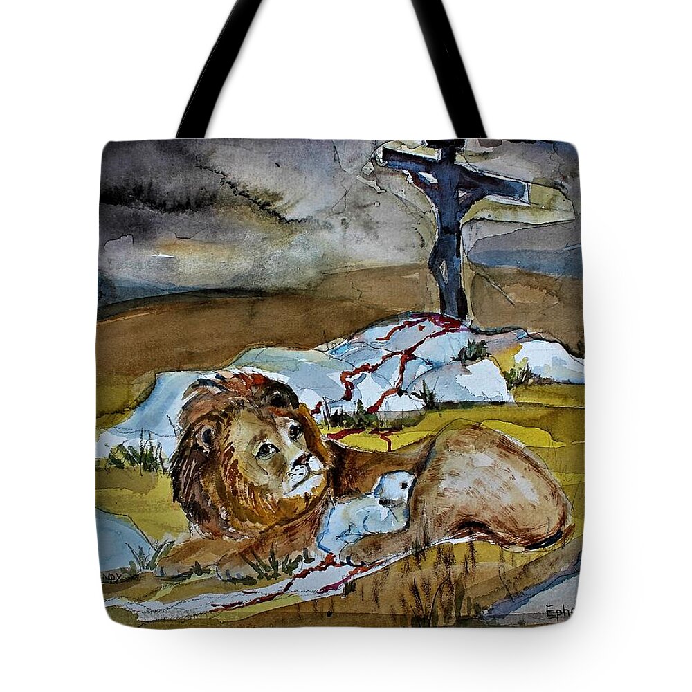 Bible Tote Bag featuring the painting Ephesians 2 13-16 by Mindy Newman