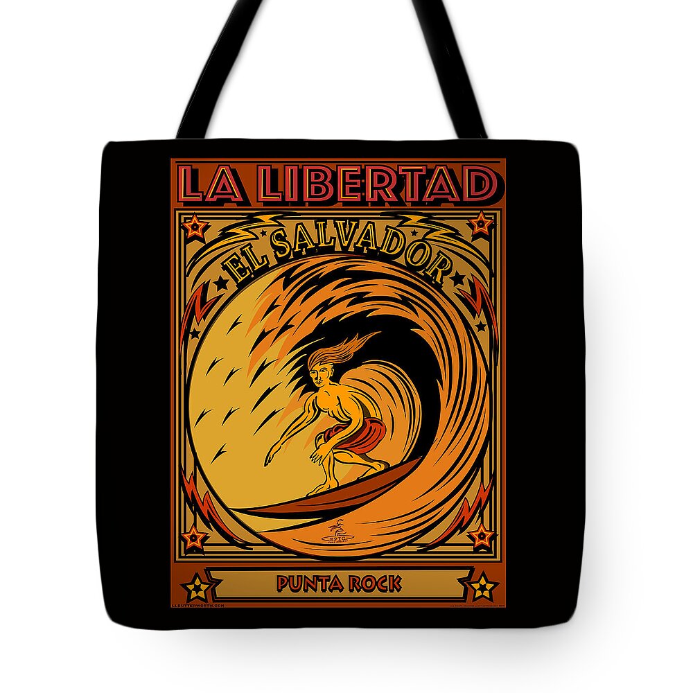 Surfing Tote Bag featuring the digital art Surfing El Salvador La Libertad Punta Rock by Larry Butterworth