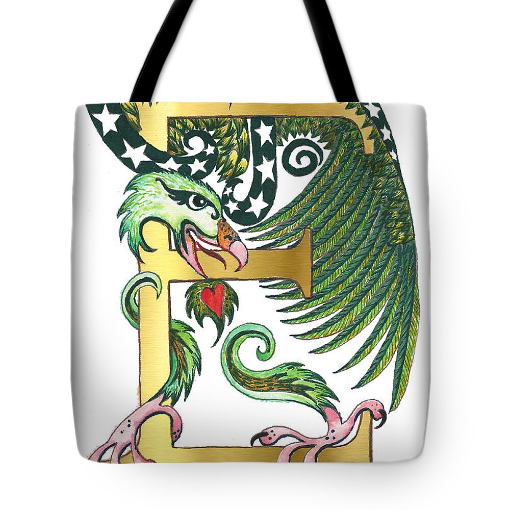Epsilon Tote Bag featuring the painting Epsilon Eagle in Green and Digital gold by Melinda Dare Benfield