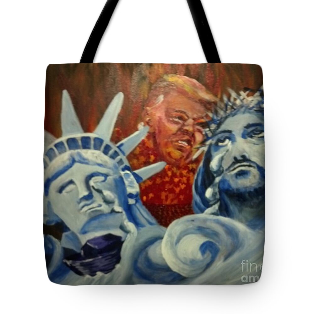 Politics Tote Bag featuring the painting Escape on Tears of Love and Liberty by Saundra Johnson