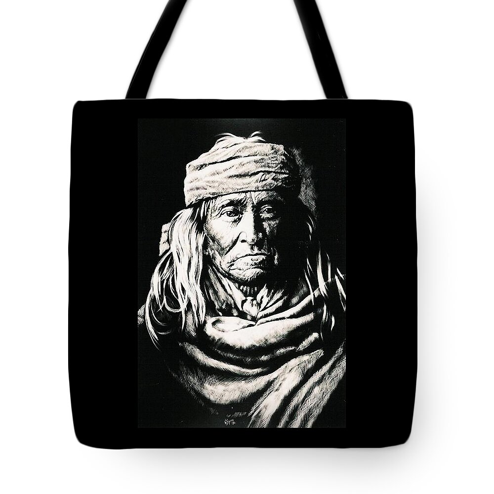 Apache Tote Bag featuring the drawing Eskadi by Barbara Keith