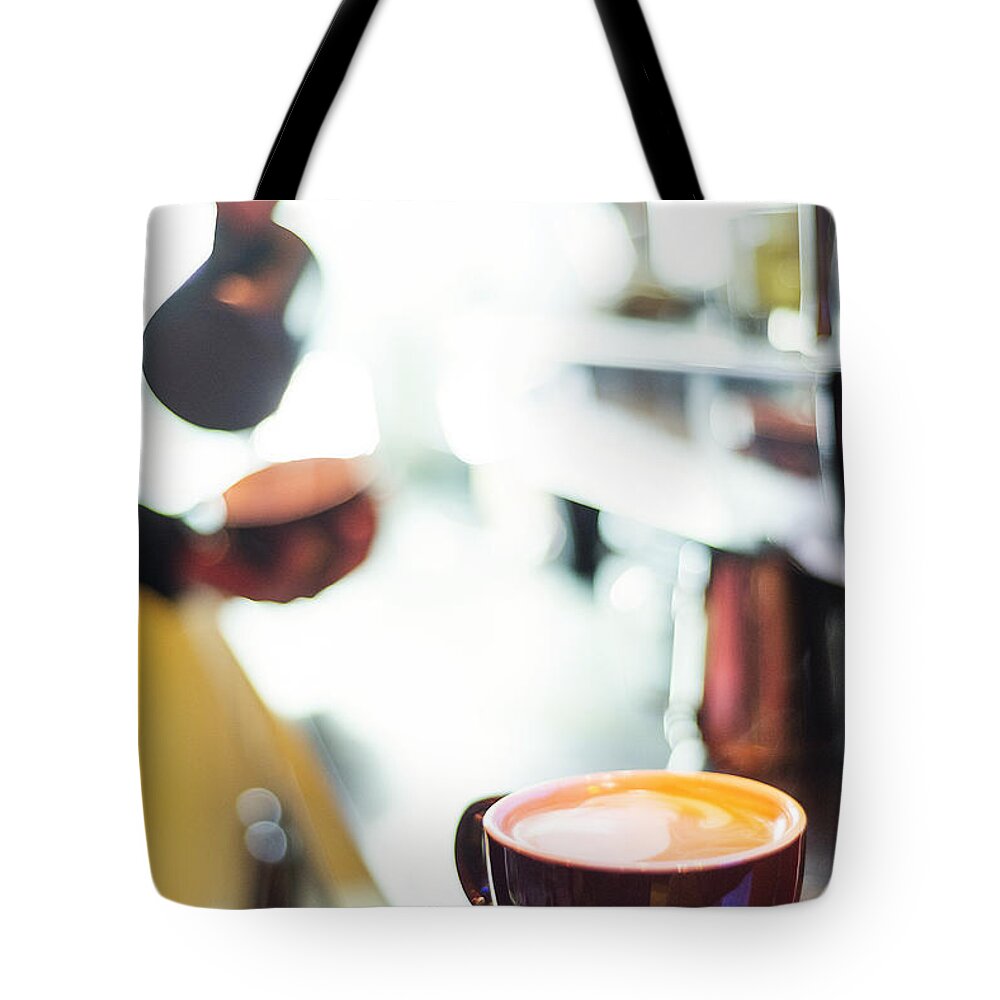 Cafe Tote Bag featuring the photograph Espresso Expresso Italian Coffee Cup With Machine by JM Travel Photography