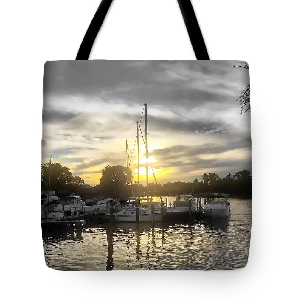 Sunset Tote Bag featuring the photograph Essex Sunset by Chris Montcalmo