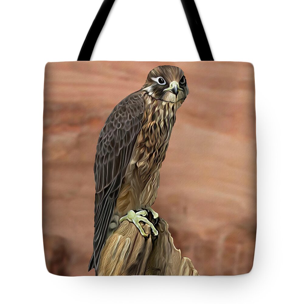 Eurasian Hobby Tote Bag featuring the digital art Eurasian hobby Falcon by Walter Colvin