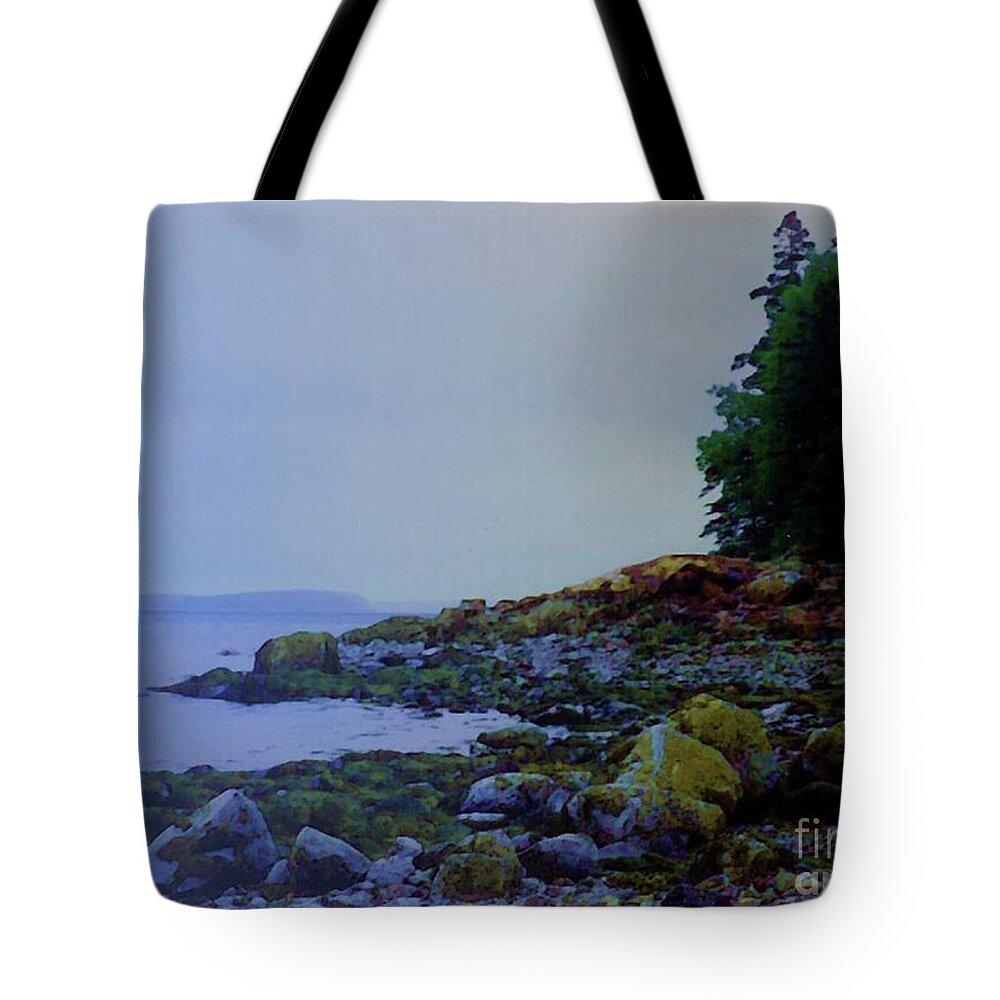 Mount Desert Island Tote Bag featuring the mixed media Eve At the Mount by Desiree Paquette
