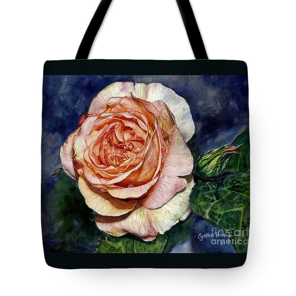Cynthia Pride Watercolor Paintings Tote Bag featuring the painting Evelyn Rose by Cynthia Pride