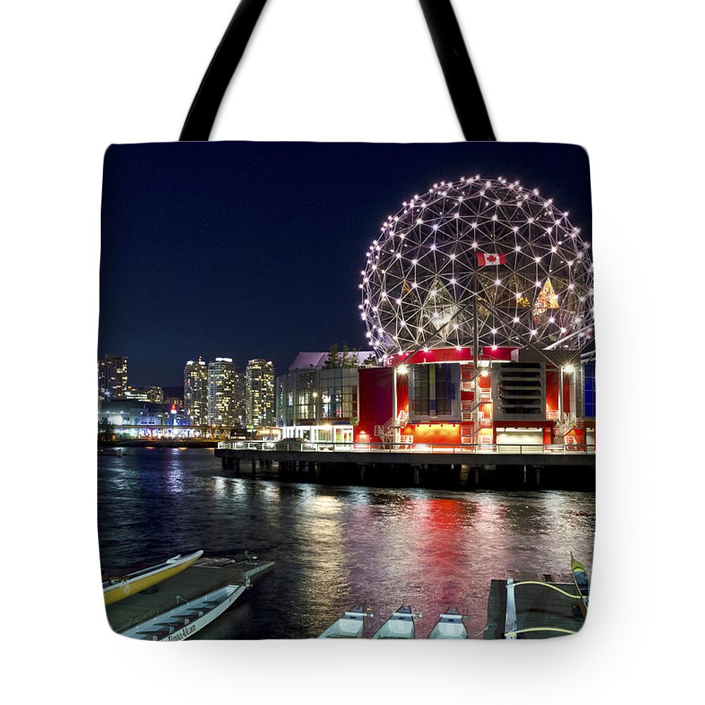 Science World Tote Bag featuring the photograph Evening by Science World Vancouver by Maria Janicki