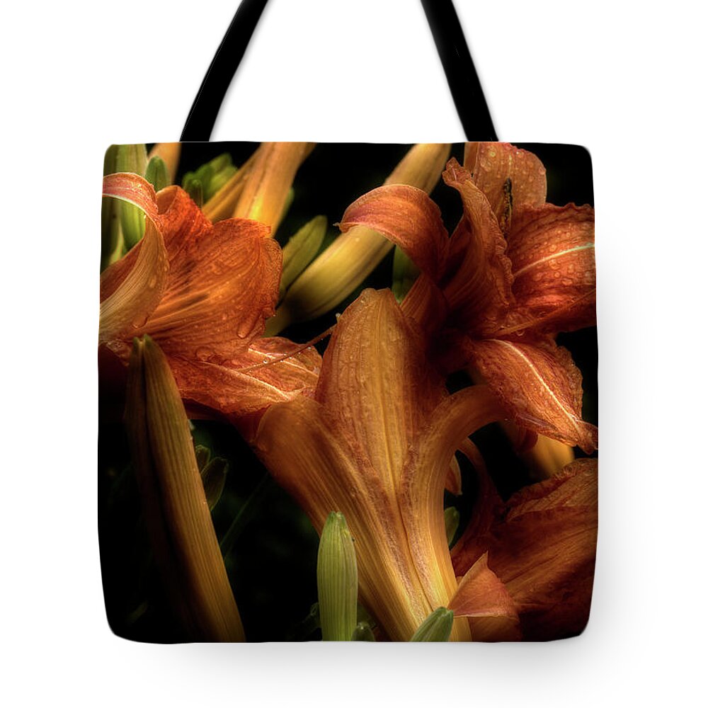 Lilies Tote Bag featuring the photograph Evening Lilies by Mike Eingle