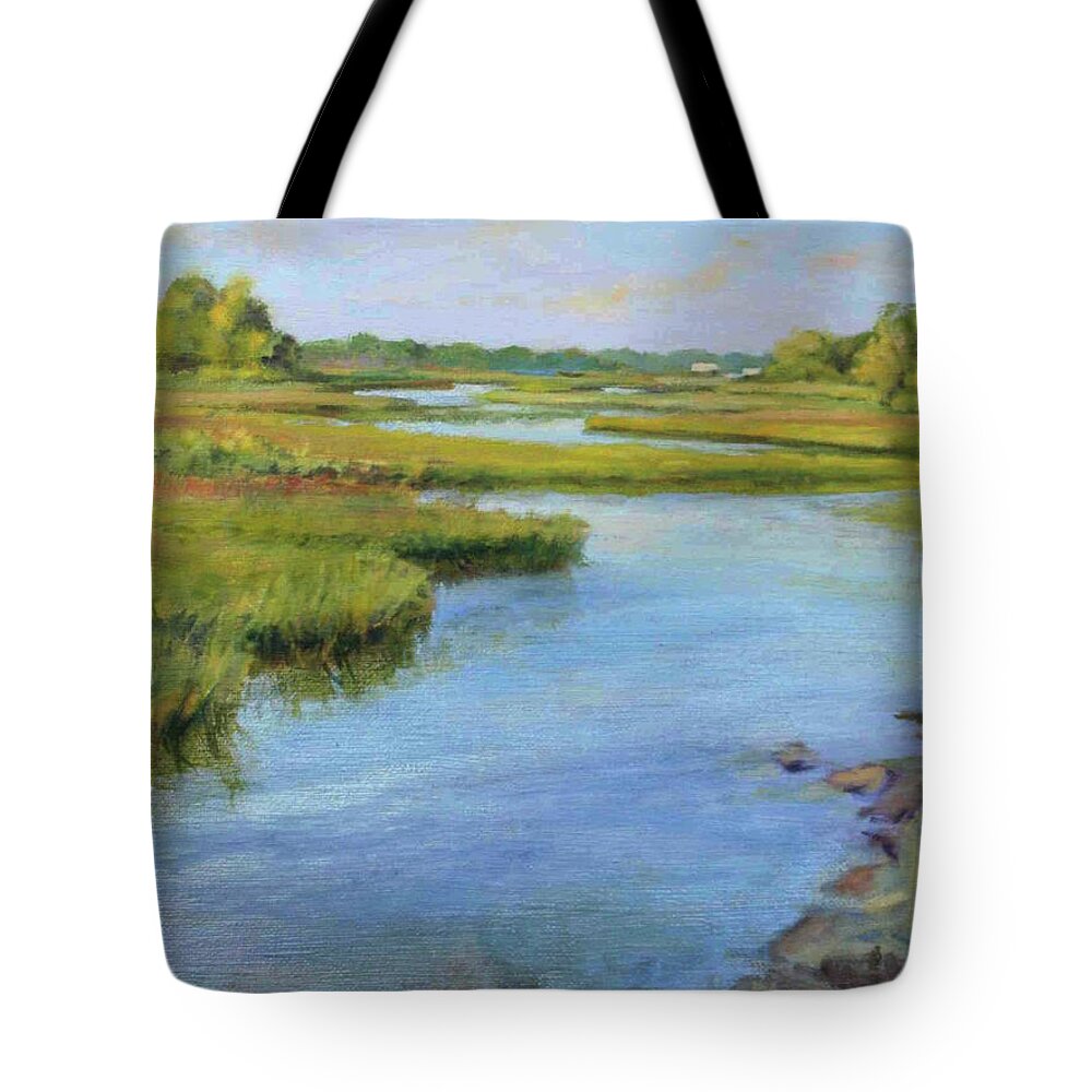 Landscape Tote Bag featuring the painting Evening on Cape Cod by Peter Salwen