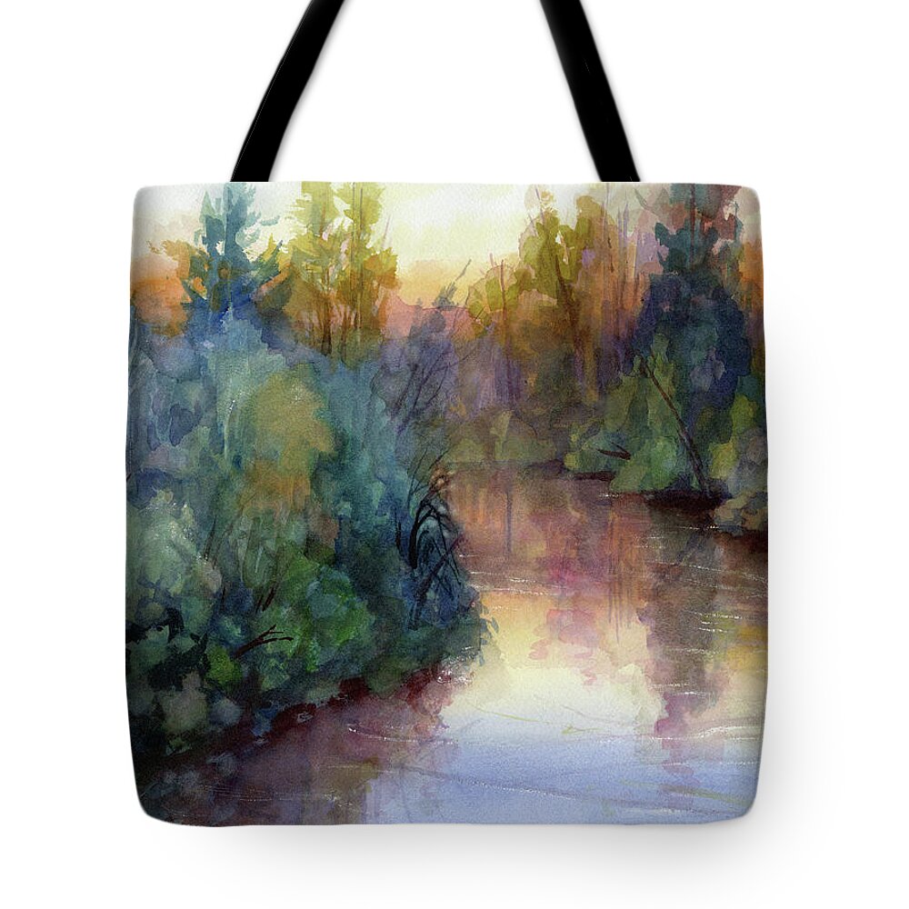 Water Tote Bag featuring the painting Evening on the Willamette by Steve Henderson