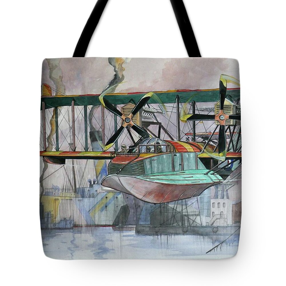 Felixstowe Tote Bag featuring the painting Evening patrol by Ray Agius