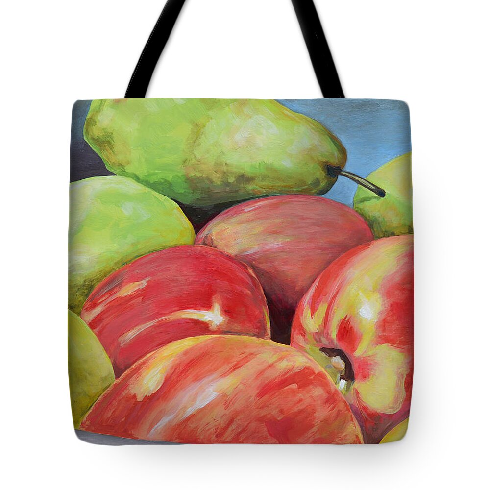 Apples Tote Bag featuring the painting Evening Pears and Apples by Mary Chant