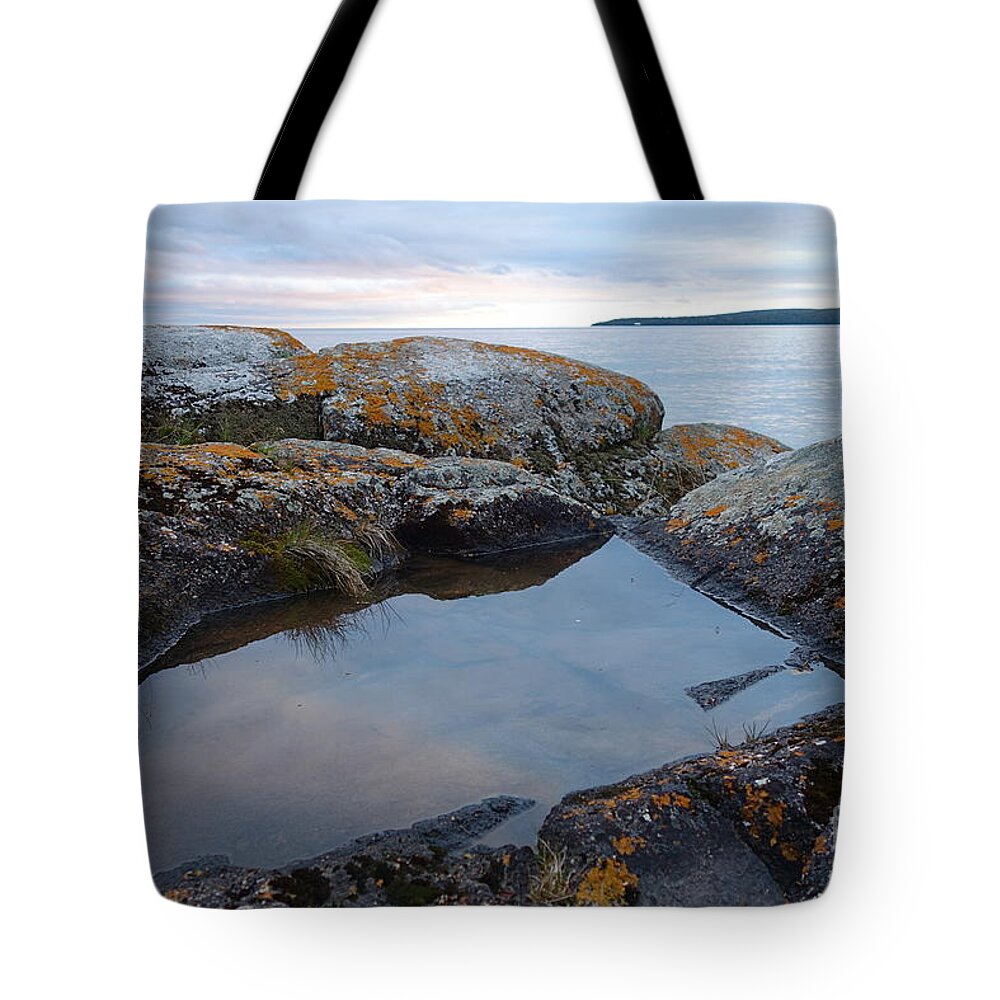 Lake Superior Tote Bag featuring the photograph Evening Reflections by Sandra Updyke
