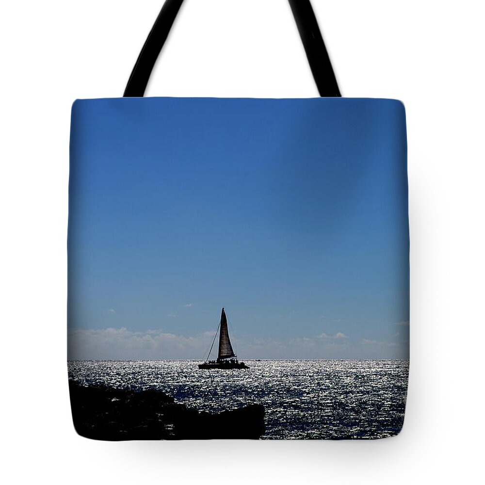 Glass Beach Tote Bag featuring the photograph Evening Sail Off Glass Beach Kauai Hawaii by Mary Deal