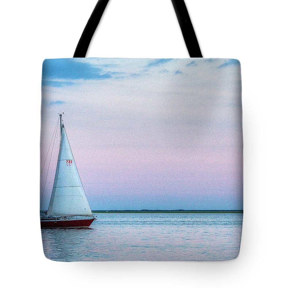 Great South Bay Tote Bag featuring the photograph Evening Sail by Steve Gravano