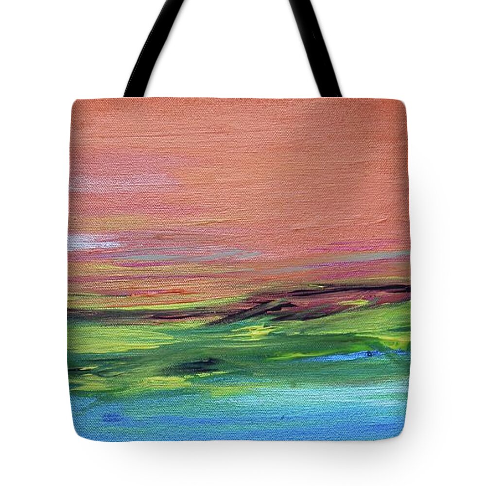 Abstract Painting Tote Bag featuring the painting Evening Sea and Water by Carrie Godwin