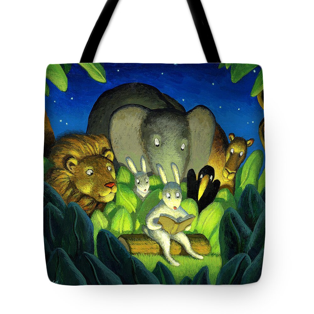 Reading Tote Bag featuring the painting Evening Story by Chris Miles
