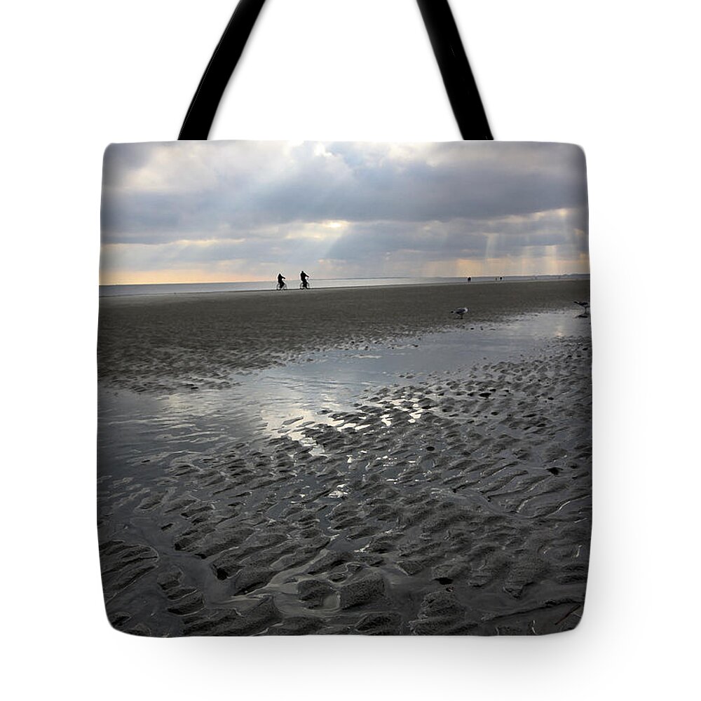 Beach Tote Bag featuring the photograph Evening Stroll by Mary Haber