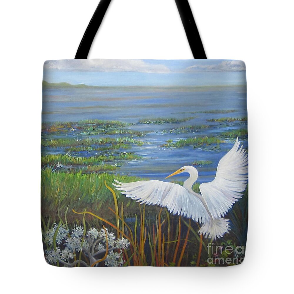 Egret Tote Bag featuring the painting Everglades Egret by Anne Marie Brown
