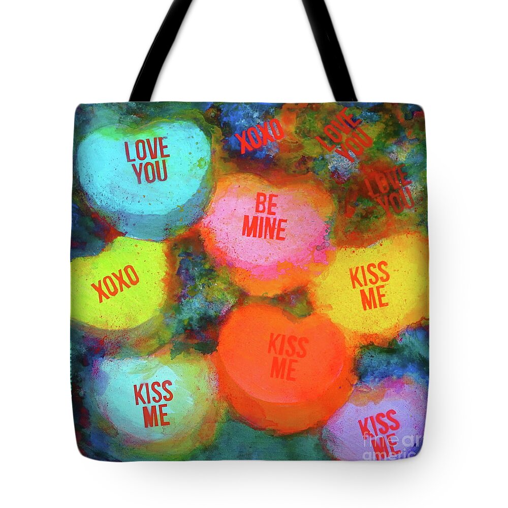 Valentine Candy Hearts Painting Tote Bag featuring the painting Everyday Valentine by Robert Birkenes