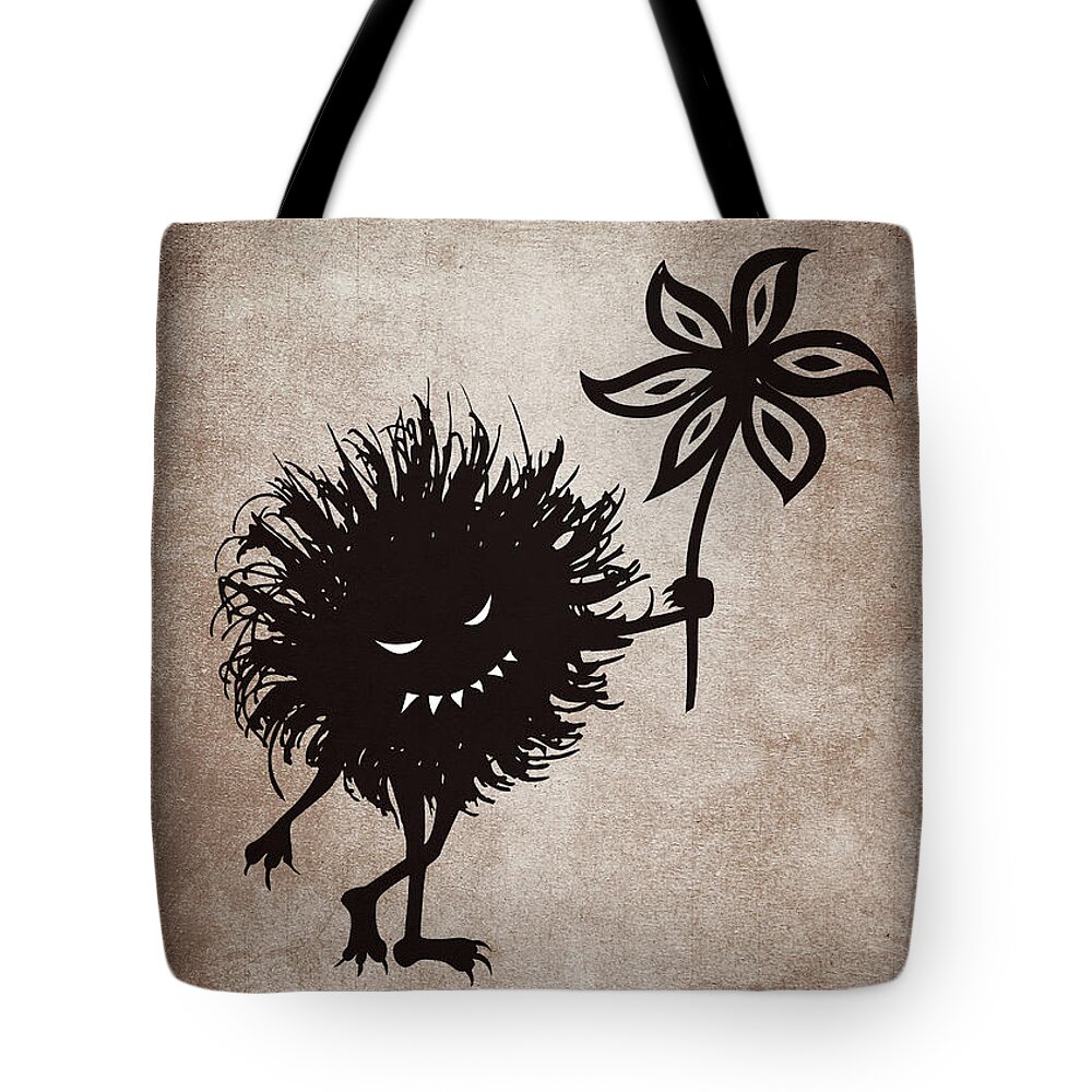 Bug Tote Bag featuring the digital art Evil Bug Gives Flower by Boriana Giormova