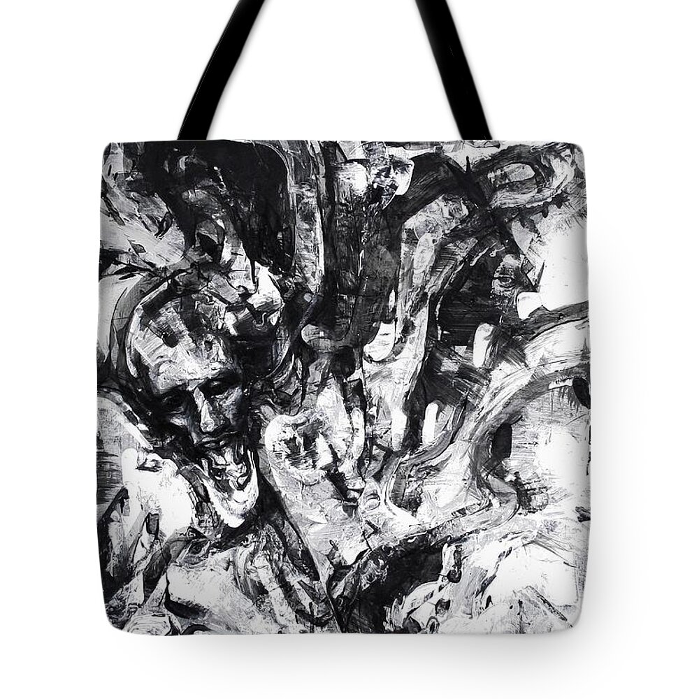 Executing Tote Bag featuring the painting Executing the Moment by Jeff Klena