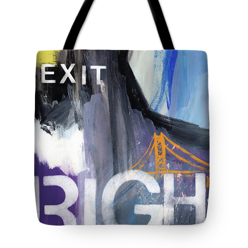 Abstract Tote Bag featuring the painting Exit Right- Art by Linda Woods by Linda Woods