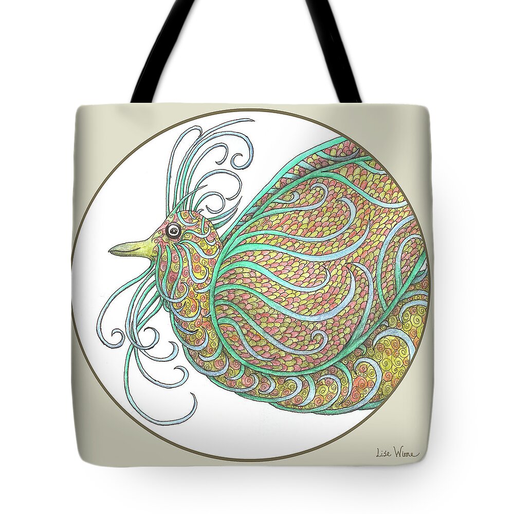 Lise Winne Tote Bag featuring the mixed media Exotic Bird Series Gallery Button by Lise Winne