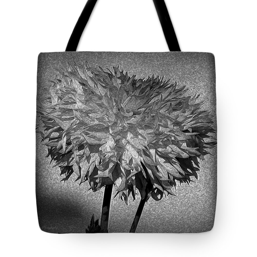  Dahlia Tote Bag featuring the photograph Exotic Dahlia In Black And White by Jeanette C Landstrom