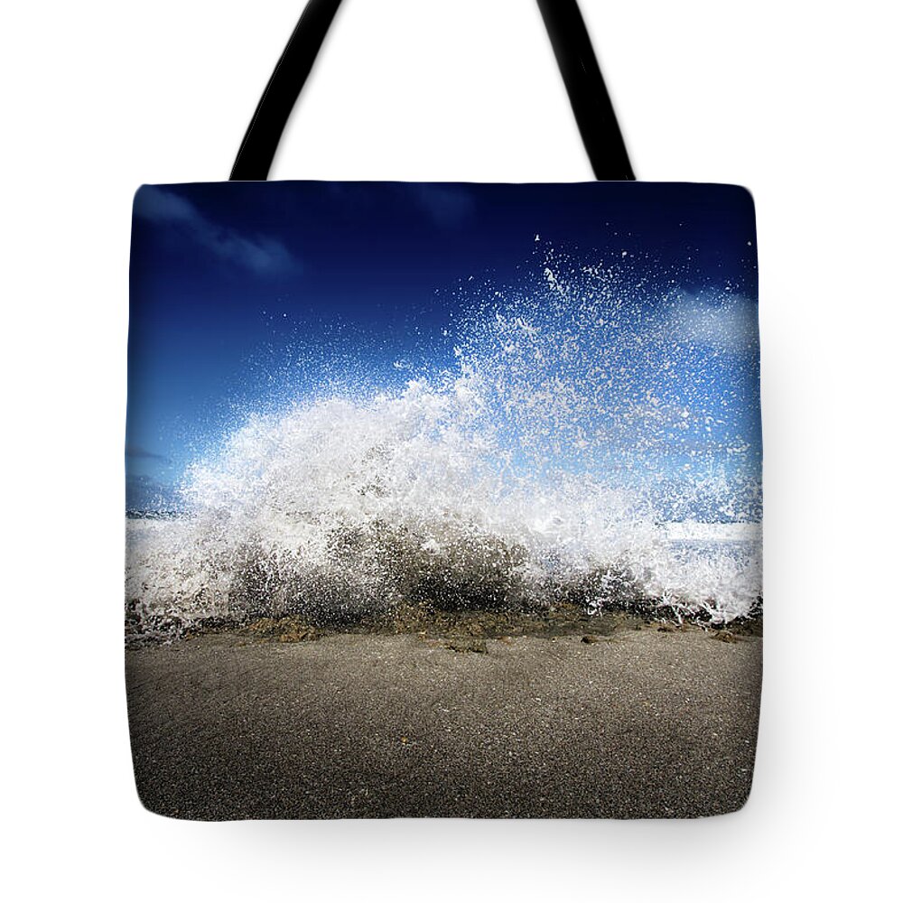 Ocean Tote Bag featuring the photograph Exploding Seas by Mark Andrew Thomas
