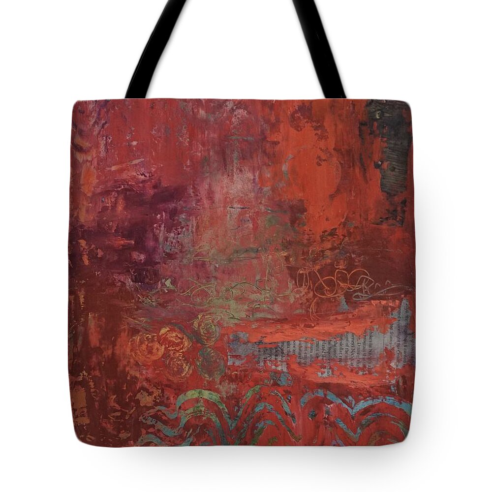 Red Tote Bag featuring the painting Exploration 1 by Marcy Brennan