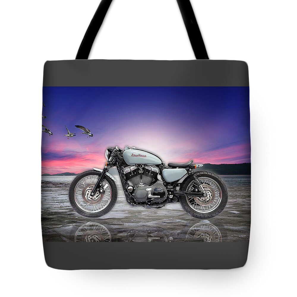 Cafe Racer Tote Bag featuring the mixed media Exploring New Horizons by Marvin Blaine