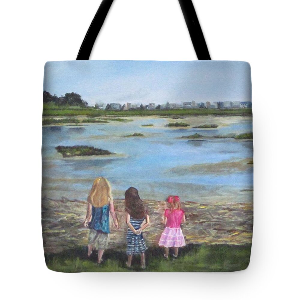 Acrylic Tote Bag featuring the painting Exploring The Marshes by Paula Pagliughi