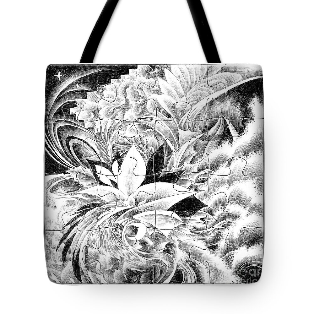 Abstract Tote Bag featuring the drawing Expression - Heart by Alice Chen