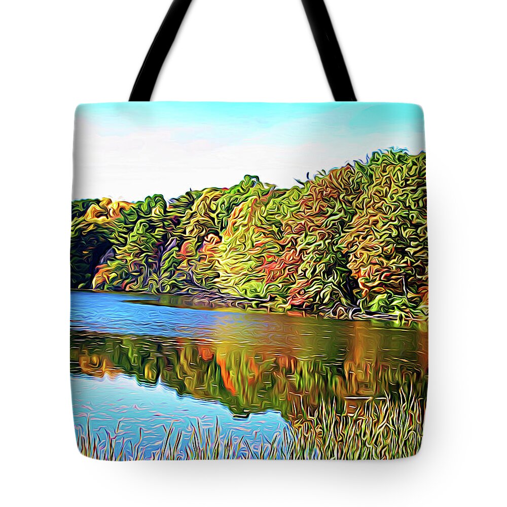 Durhand Eastman Park Tote Bag featuring the photograph Expressionalism Reflecting Trees by Aimee L Maher ALM GALLERY