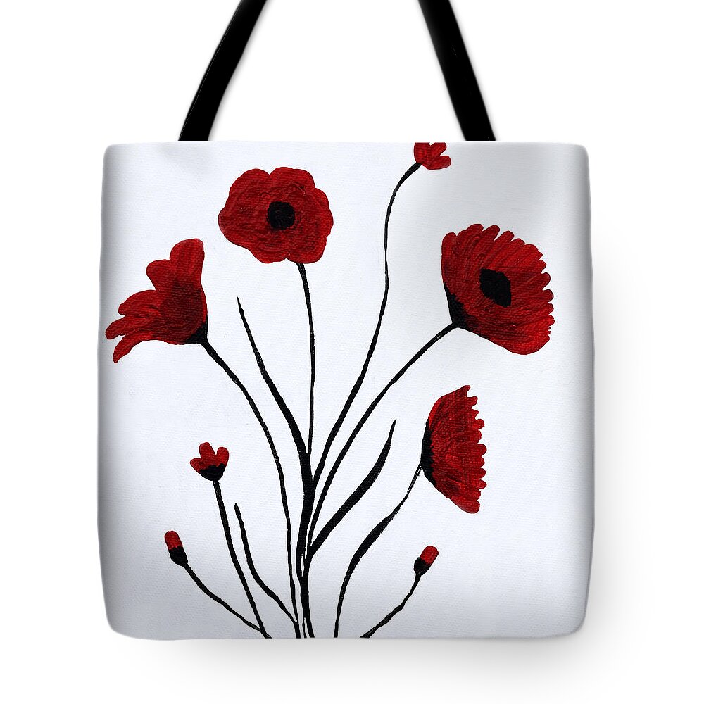 Abstract Tote Bag featuring the painting Expressive Abstract Poppies A61216B_e by Mas Art Studio