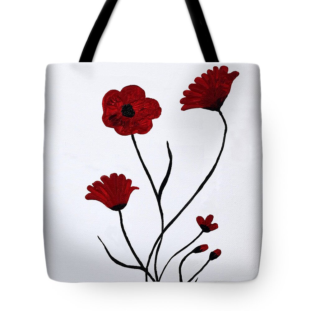 Abstract Tote Bag featuring the painting Expressive Abstract Poppies A61516 by Mas Art Studio