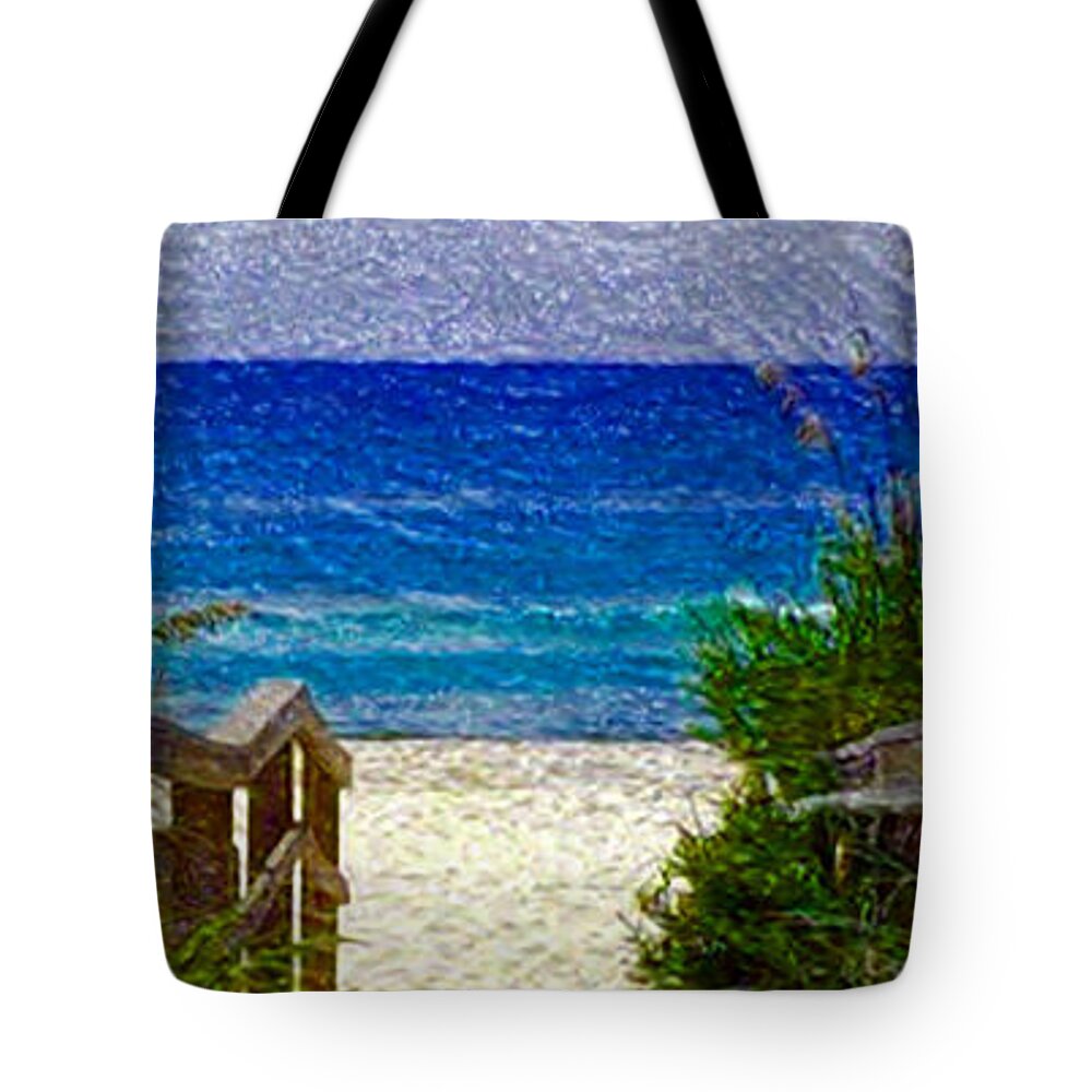  Aqua Tote Bag featuring the painting Expressive Digital Photo Pensacola Florida B52816 by Mas Art Studio
