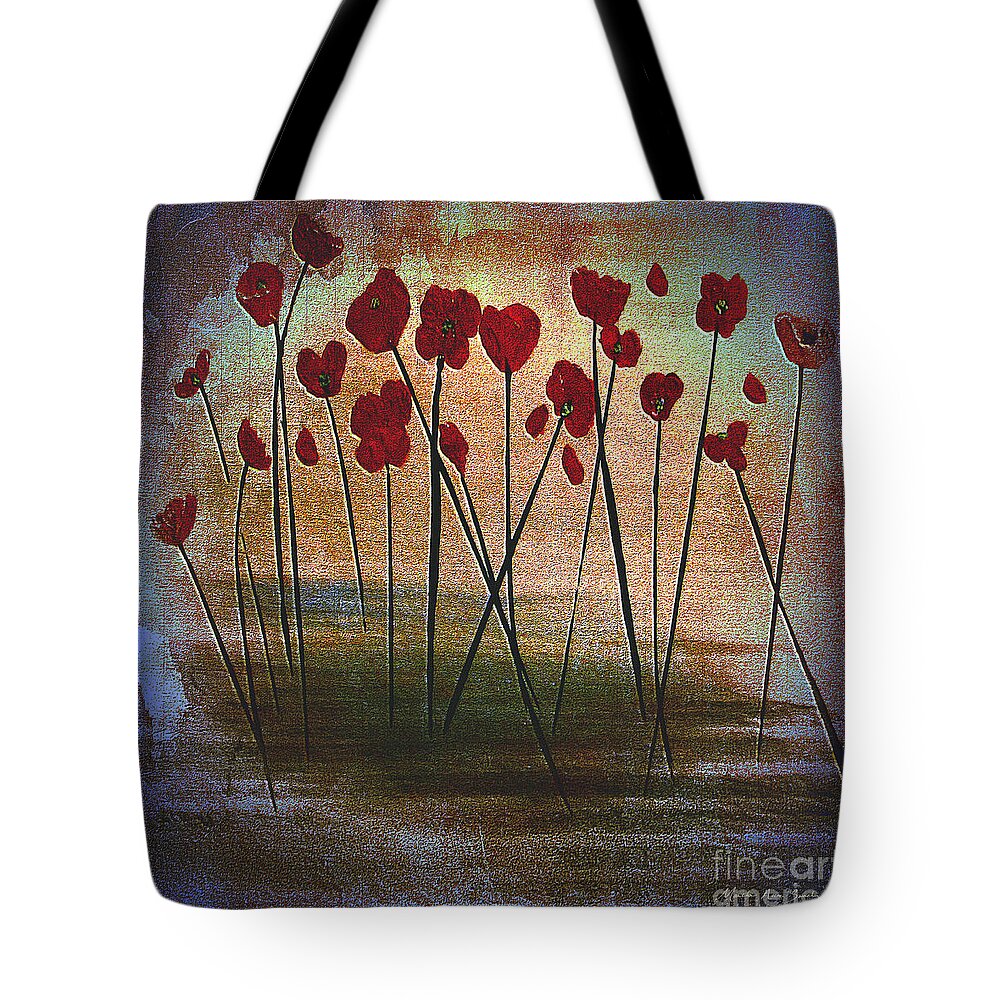 Martha Ann Tote Bag featuring the painting Expressive Floral Red Poppy Field 725 by Mas Art Studio