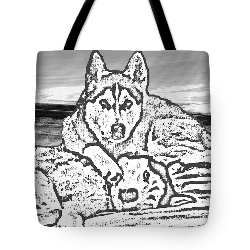Abstract Tote Bag featuring the photograph Expressive Huskies Mixed Media G51816_e by Mas Art Studio