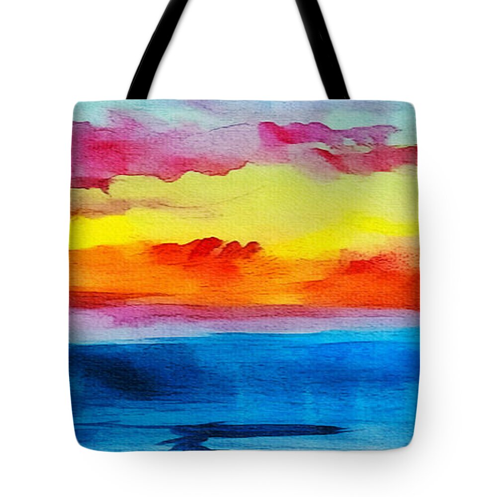 Abstract Tote Bag featuring the painting C2 Abstract Expressive Sunrise Watercolor Painting by Ricardos Creations