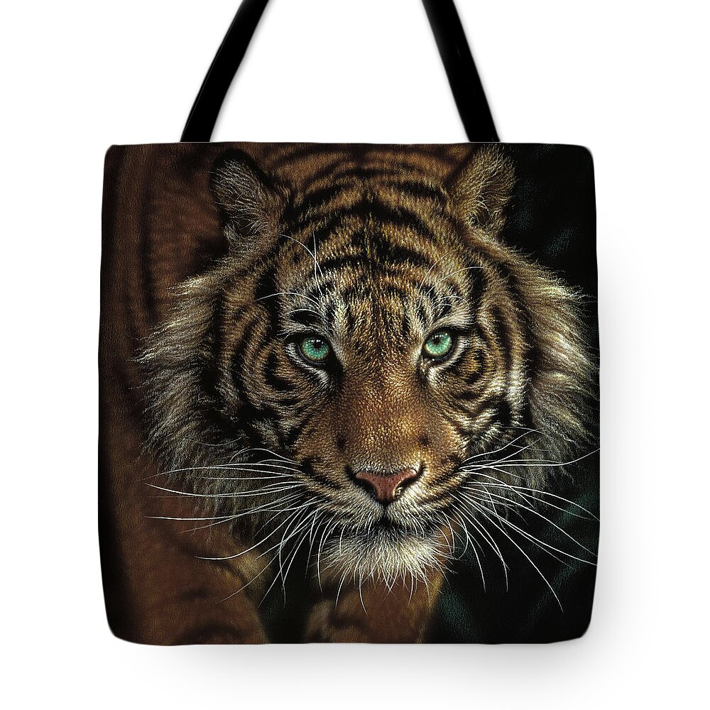 Tiger Art Tote Bag featuring the painting Eye of the Tiger by Collin Bogle