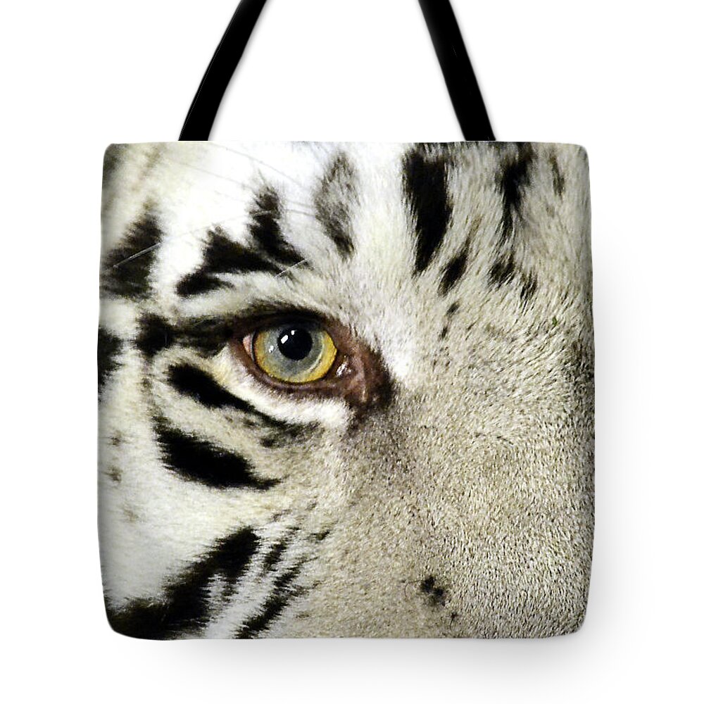 White Tiger Tote Bag featuring the photograph Eye of the Tiger by Nadalyn Larsen