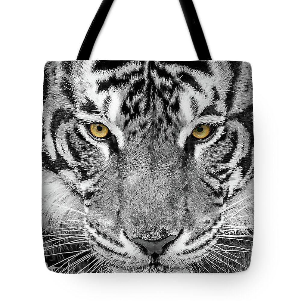 Artistic Tote Bag featuring the digital art Eye of the tiger by Ray Shiu