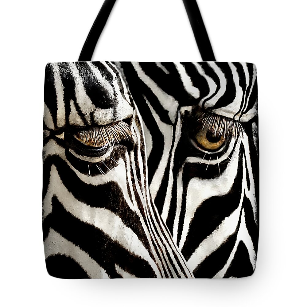 Zebra Tote Bag featuring the photograph Eyes and Stripes Forever by Jennie Breeze