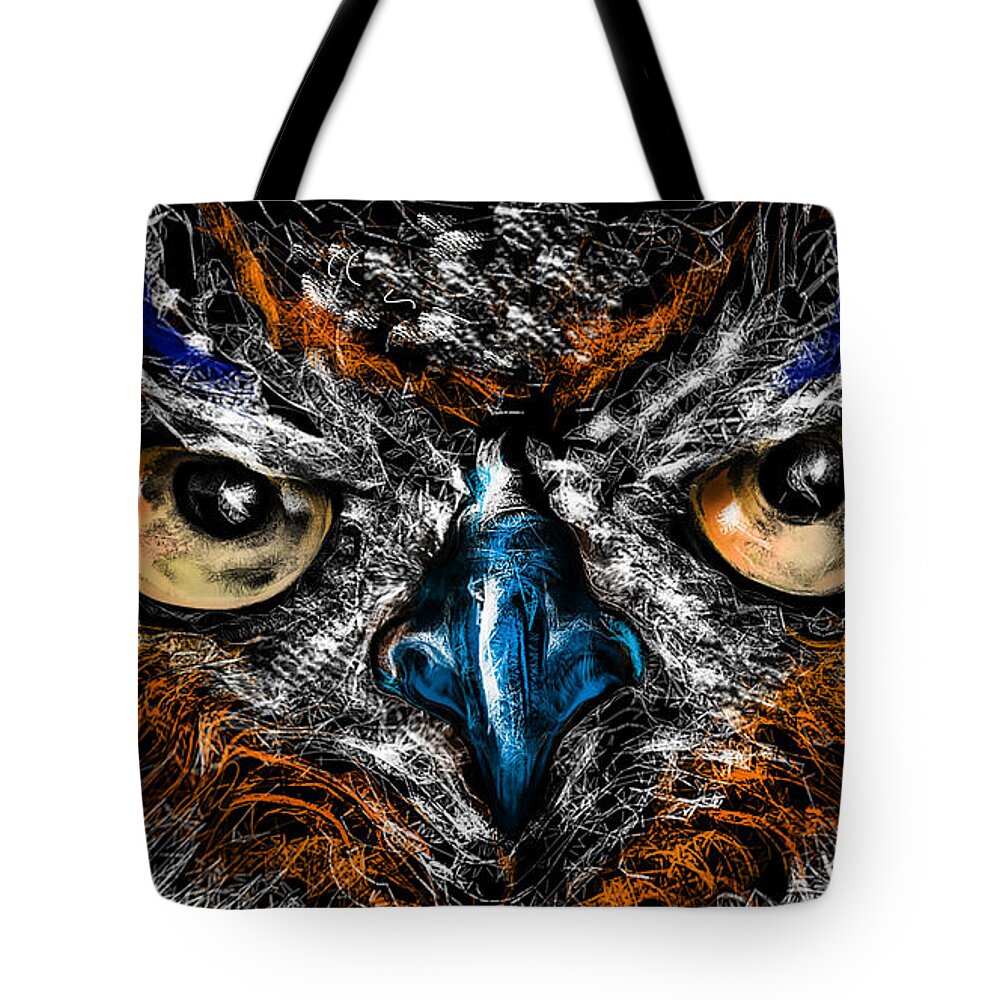Owl Tote Bag featuring the drawing Eyes in the night... by Alessandro Della Pietra