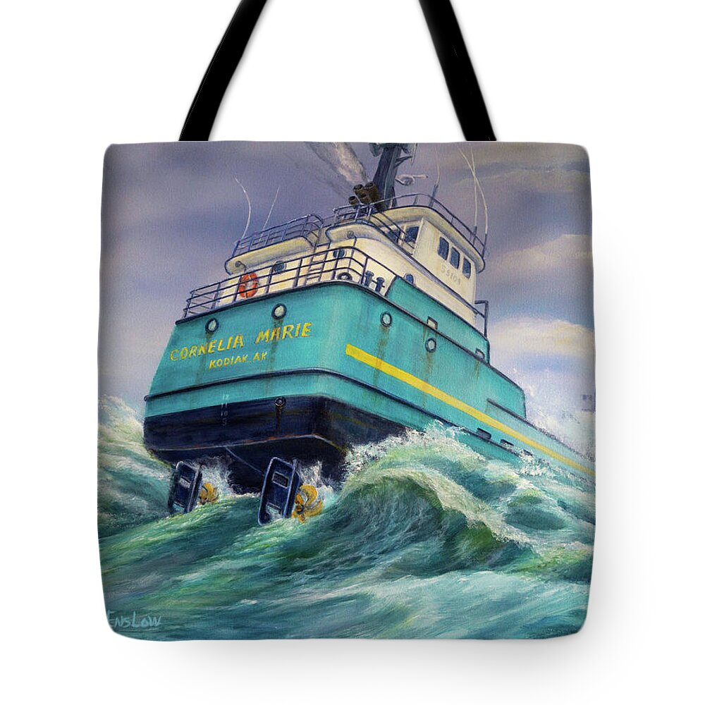 Boat Tote Bag featuring the painting  F/V Cornelia Marie by Wayne Enslow