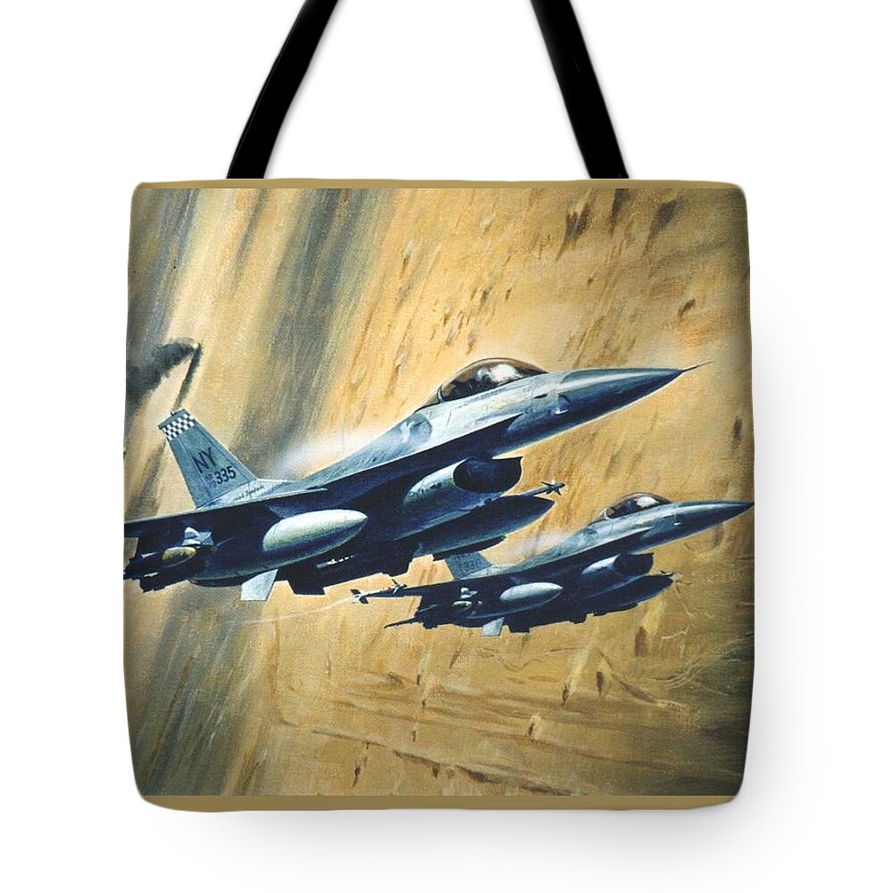 Aviation Art Tote Bag featuring the painting 'F16 Desert Storm' by Colin Parker