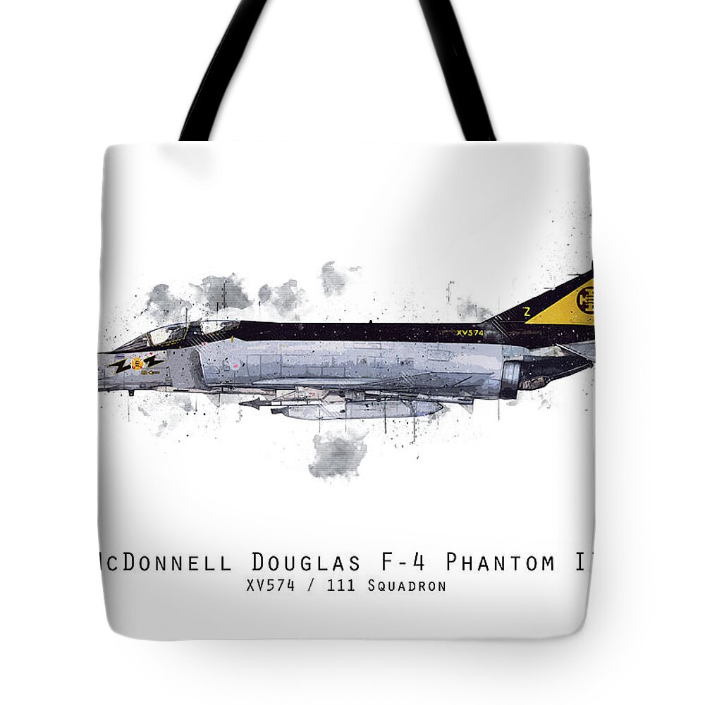 F-4 Phantom Ii Tote Bag featuring the digital art F4 Phantom Sketch - XV574 by Airpower Art
