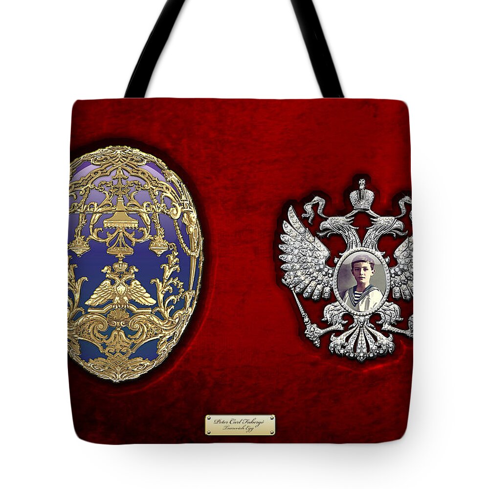 Treasure Trove 3d By Serge Averbukh Tote Bag featuring the photograph Faberge Tsarevich Egg With Surprise by Serge Averbukh